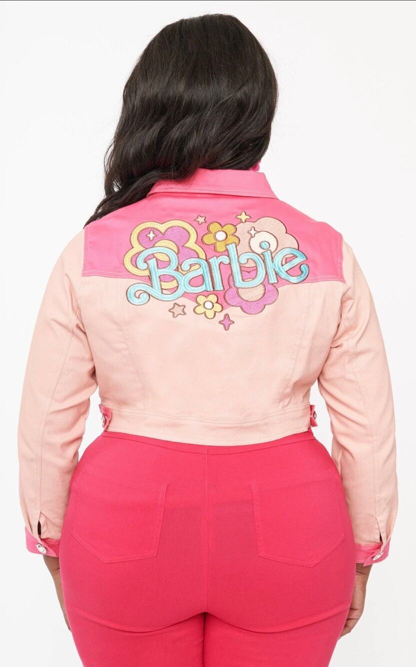 Unique Vintage Barbie Pink Embroidered Crop Jacket Coat 1X 16 NWOT